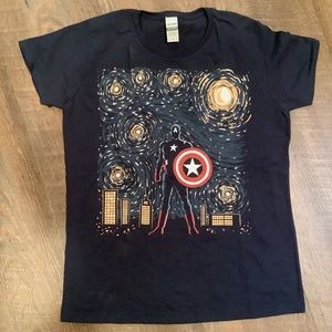 Captain America Marvel Starry Night Van Gogh Tshirt